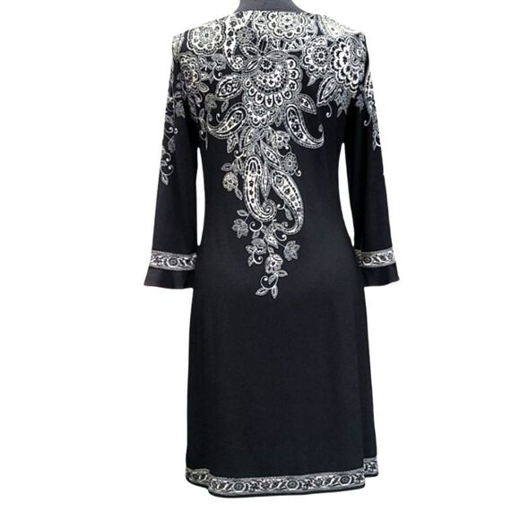 Maggy L Black Stretch Dress w/ White Floral Design - Picture 2 of 8
